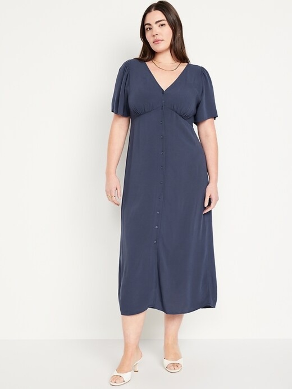 Old Navy Blue Waist-Defined Midi Dress Sz Small